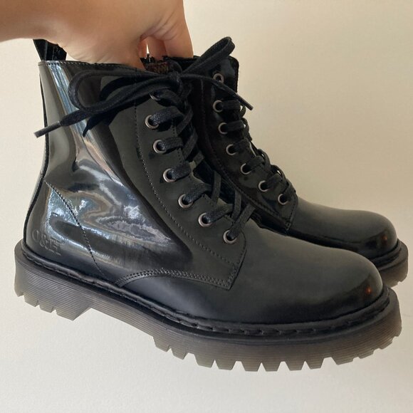 Oak & Hyde Boots | Black Patent Leather Combat Lace-Ups | UK Brand, Size 38 - Picture 1 of 6